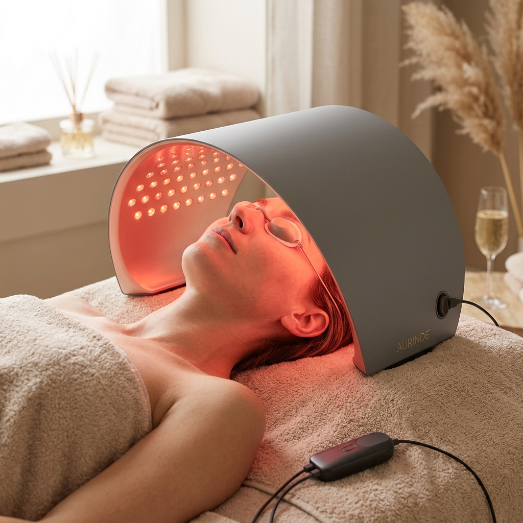 Femme allongée pendant une séance sous le Dôme LED Premium AURINDE