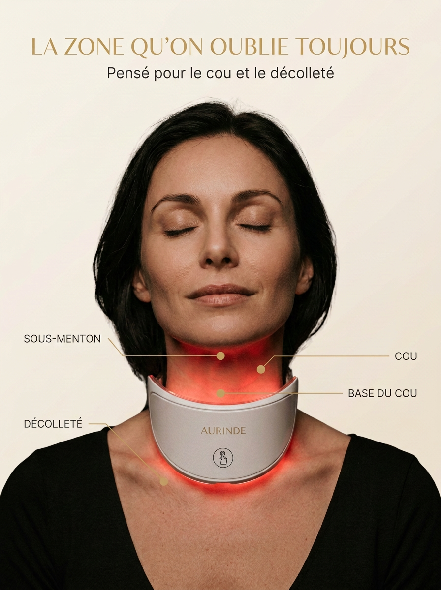 Zones couvertes par le masque LED cou et décolleté AURINDE