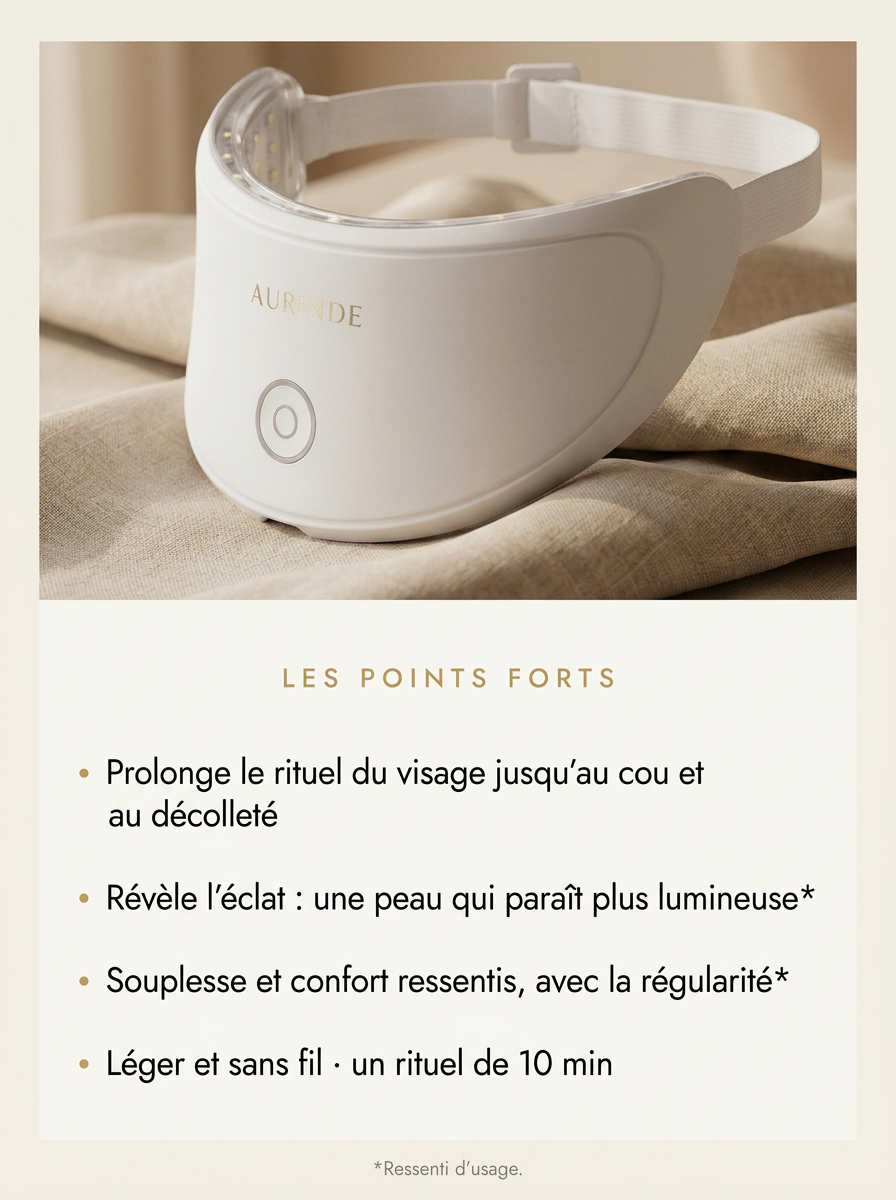 Les points forts du masque LED cou et décolleté AURINDE