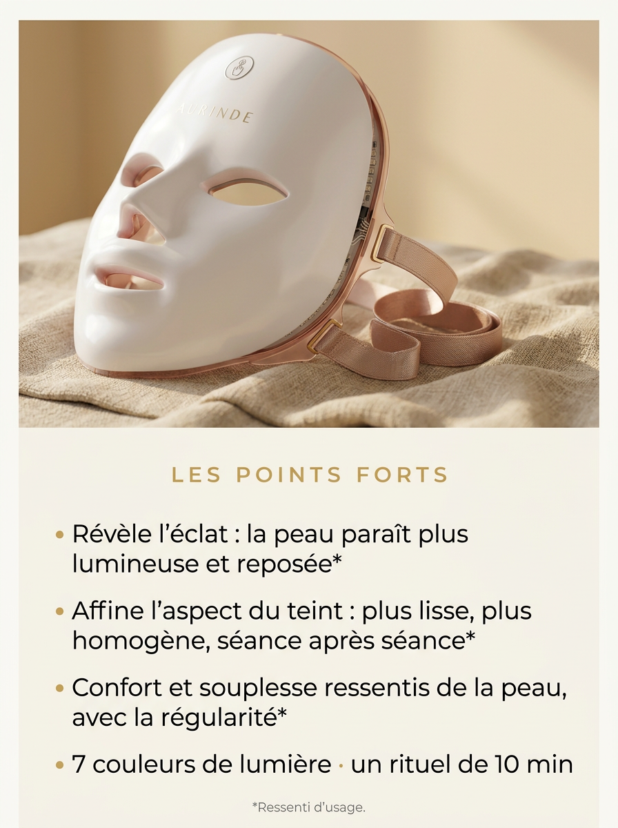 Les points forts du masque LED visage AURINDE