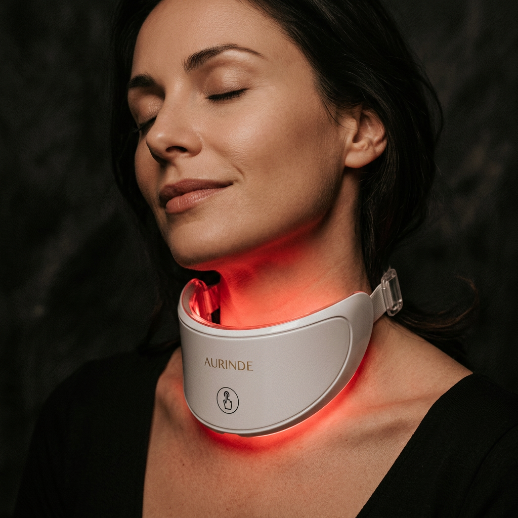 Femme portant le bandeau LED cou AURINDE pendant une séance