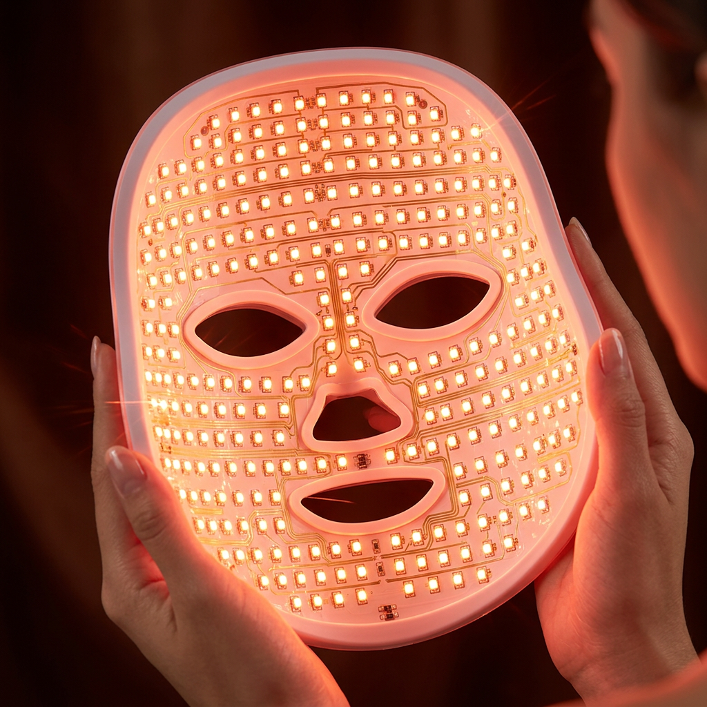 Intérieur du masque LED visage AURINDE avec ses diodes rouges allumées